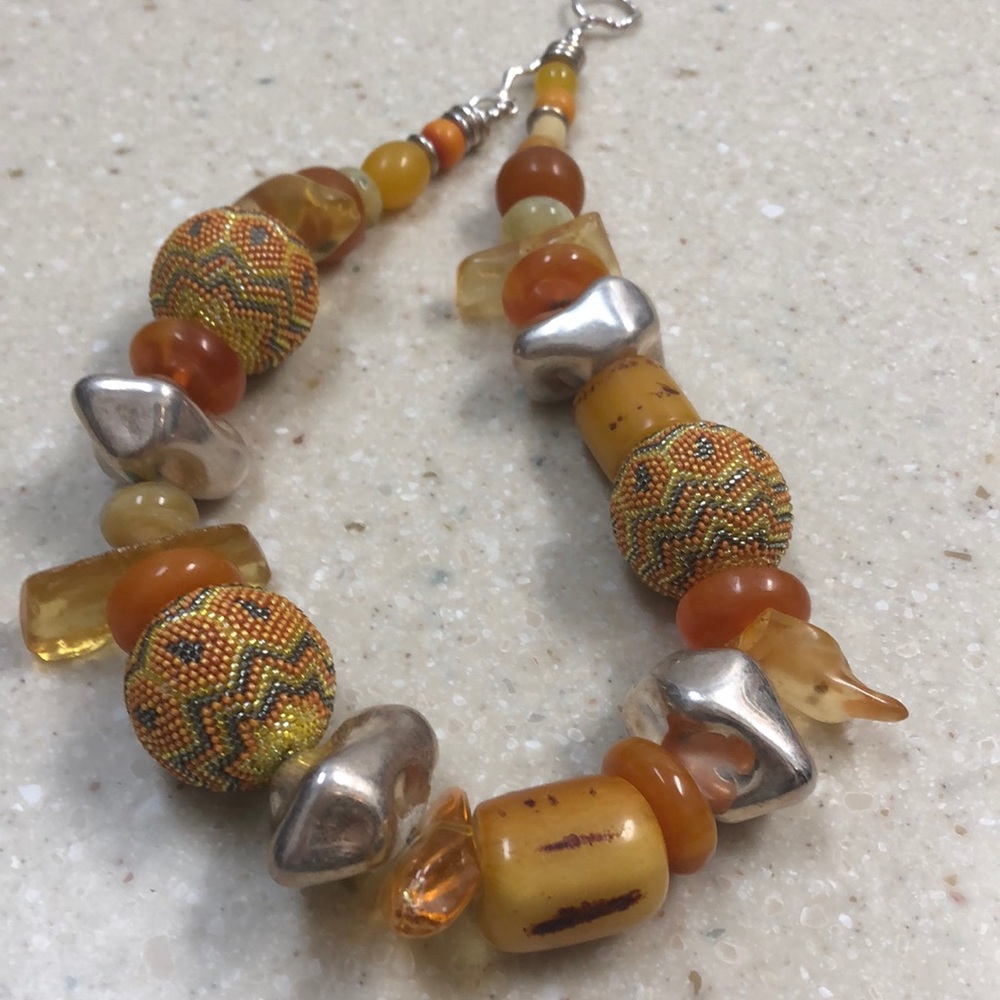 Orange, yellow handmade bead necklace